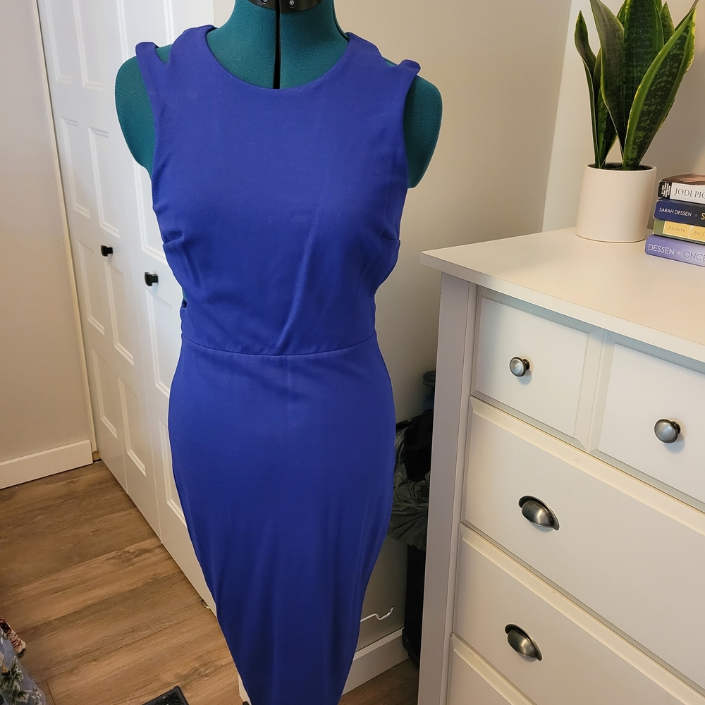 French Connection Blue Sheath Midi Dress